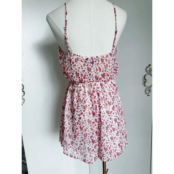 Y2k Floral Print Romper Womens Size Small Red White spaghetti straps Ruffles - Picture 6 of 7
